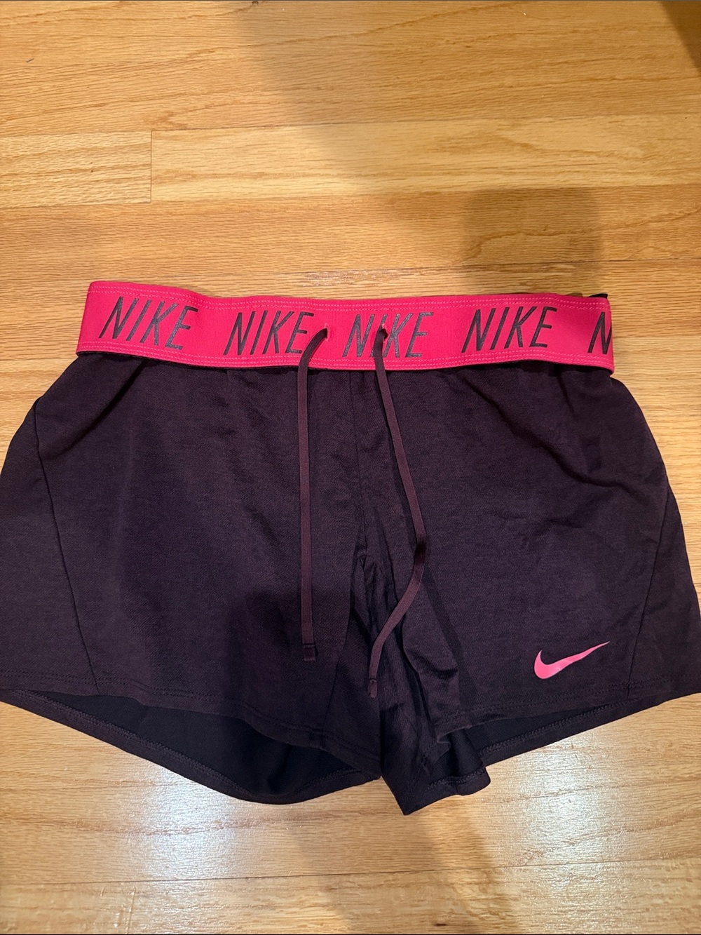 Nike Foldover Waistband Burgundy Athletic Shorts with Pink Accents